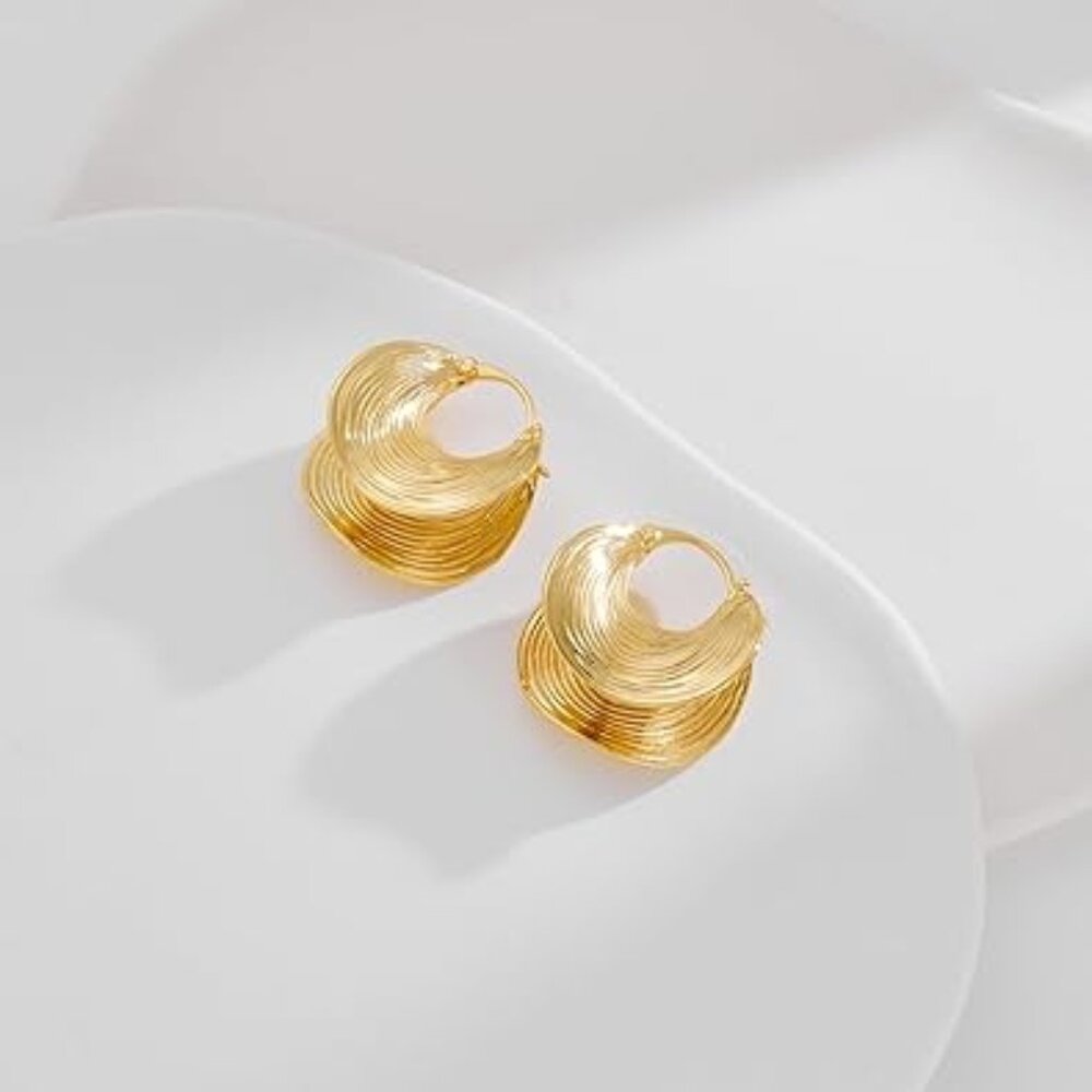 Gold Plated Hoop Earrings for Women Brass Earring Chunky Statement Jewelry